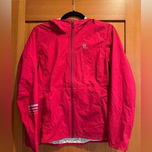 Salomon Red Hooded Windbreaker/Waterproof Jacket - women's small